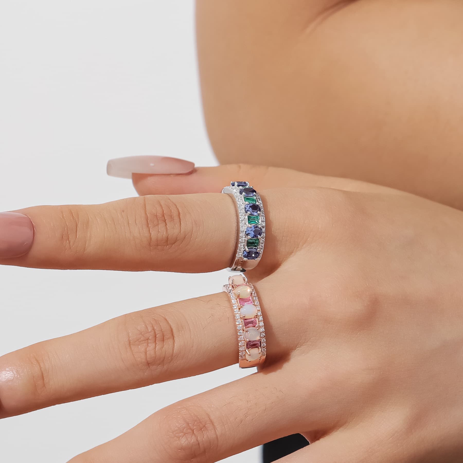 Lab Sapphire & Emerald Silver Ring